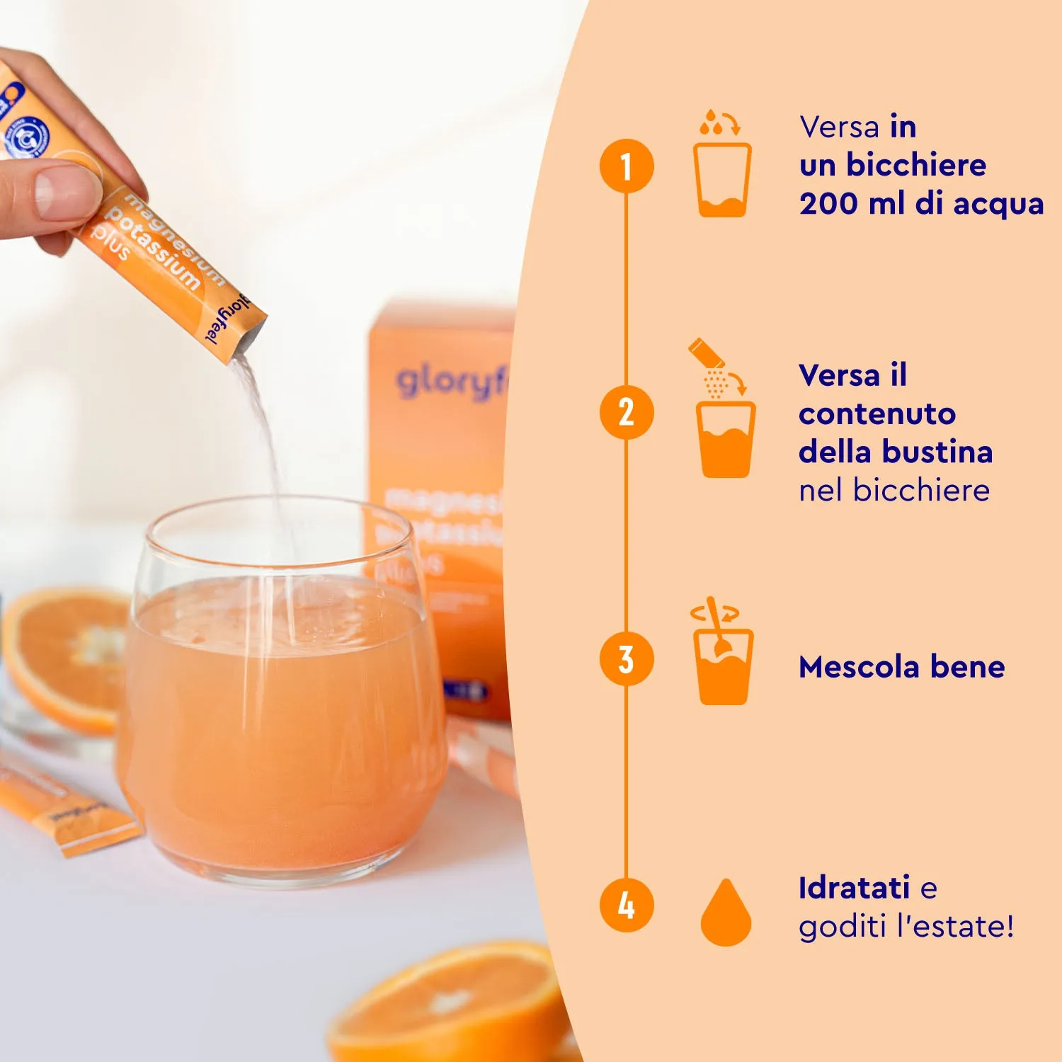 gloryfeel Magnesio Potassio bustine gusto arancia