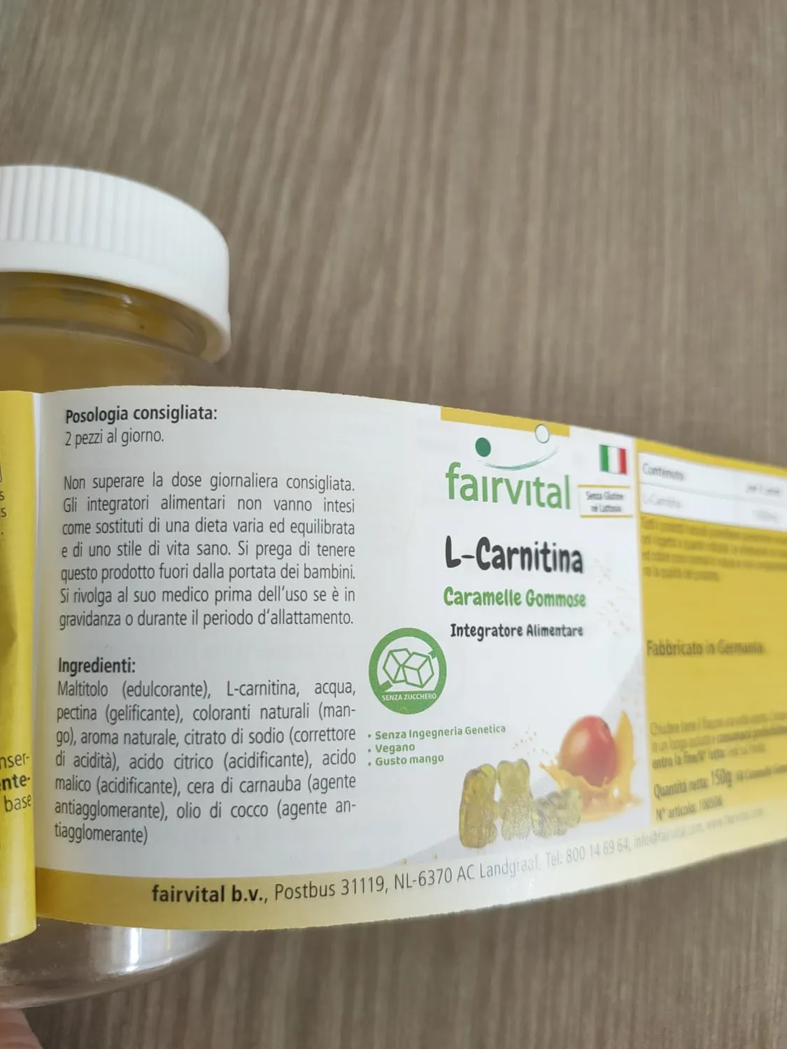 Fairvital L-Carnitina gommose 60 pezzi mango senza zucchero