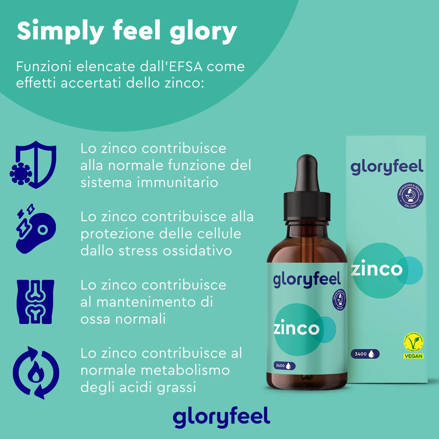 gloryfeel Zinco in Gocce minerali vegano