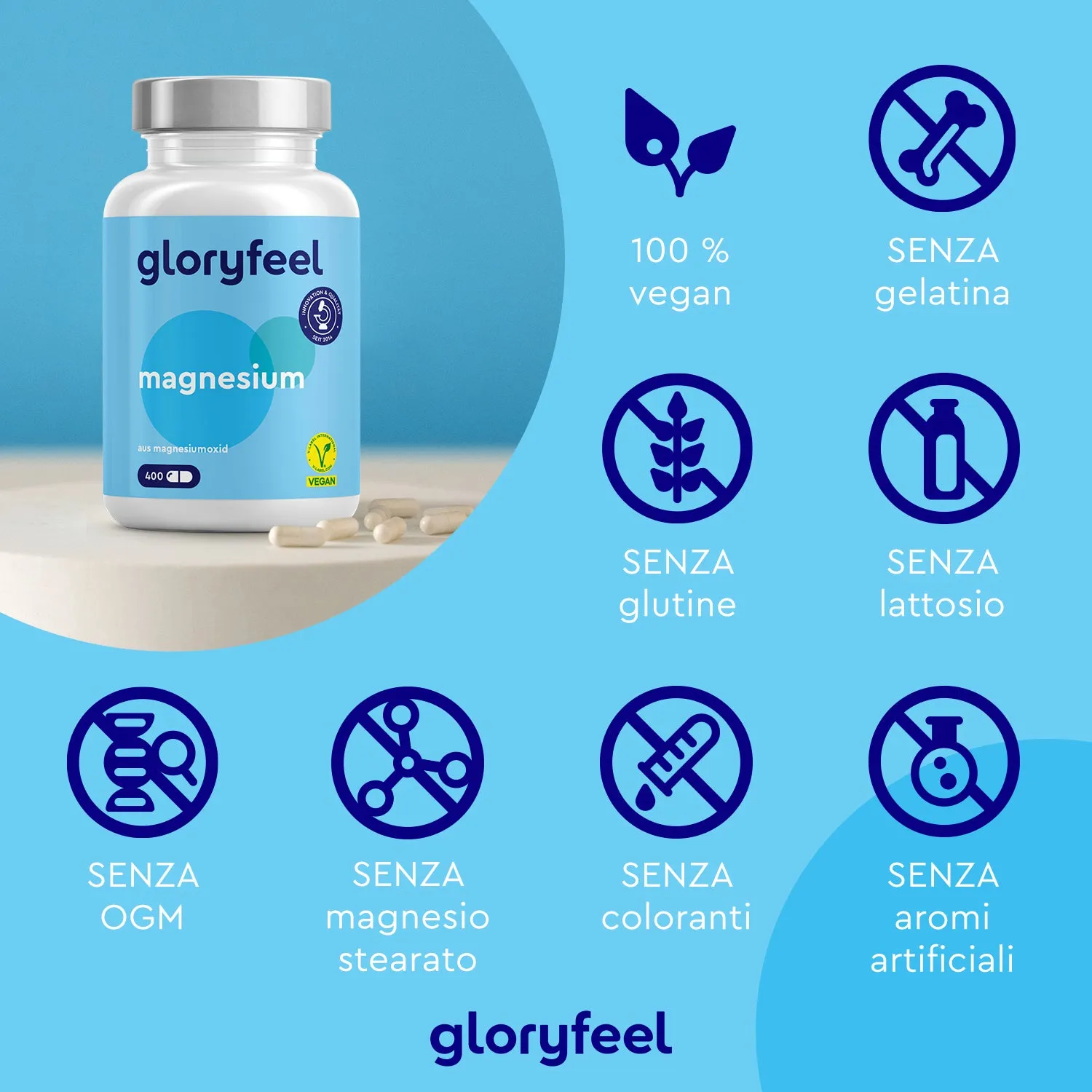 gloryfeel Magnesio Ossido 400 capsule vegane 200 mg scorta 6 mesi