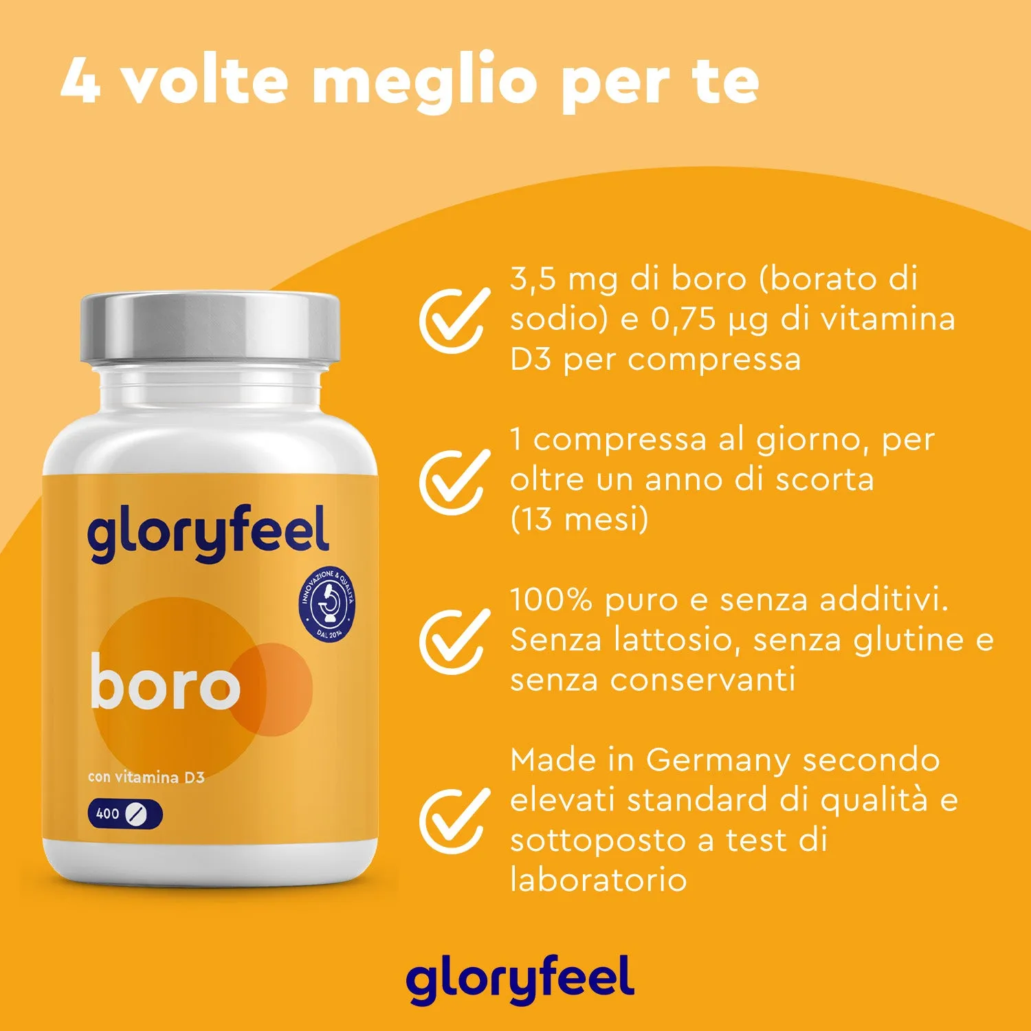 gloryfeel Boro compresse 400 con vitamina D3 per ossa