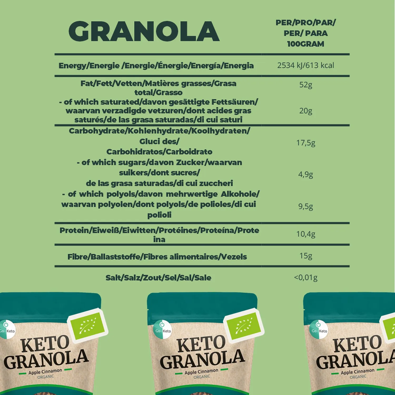 Go-Keto Bio Granola Apple Cinnamon muesli 3x290g low carb