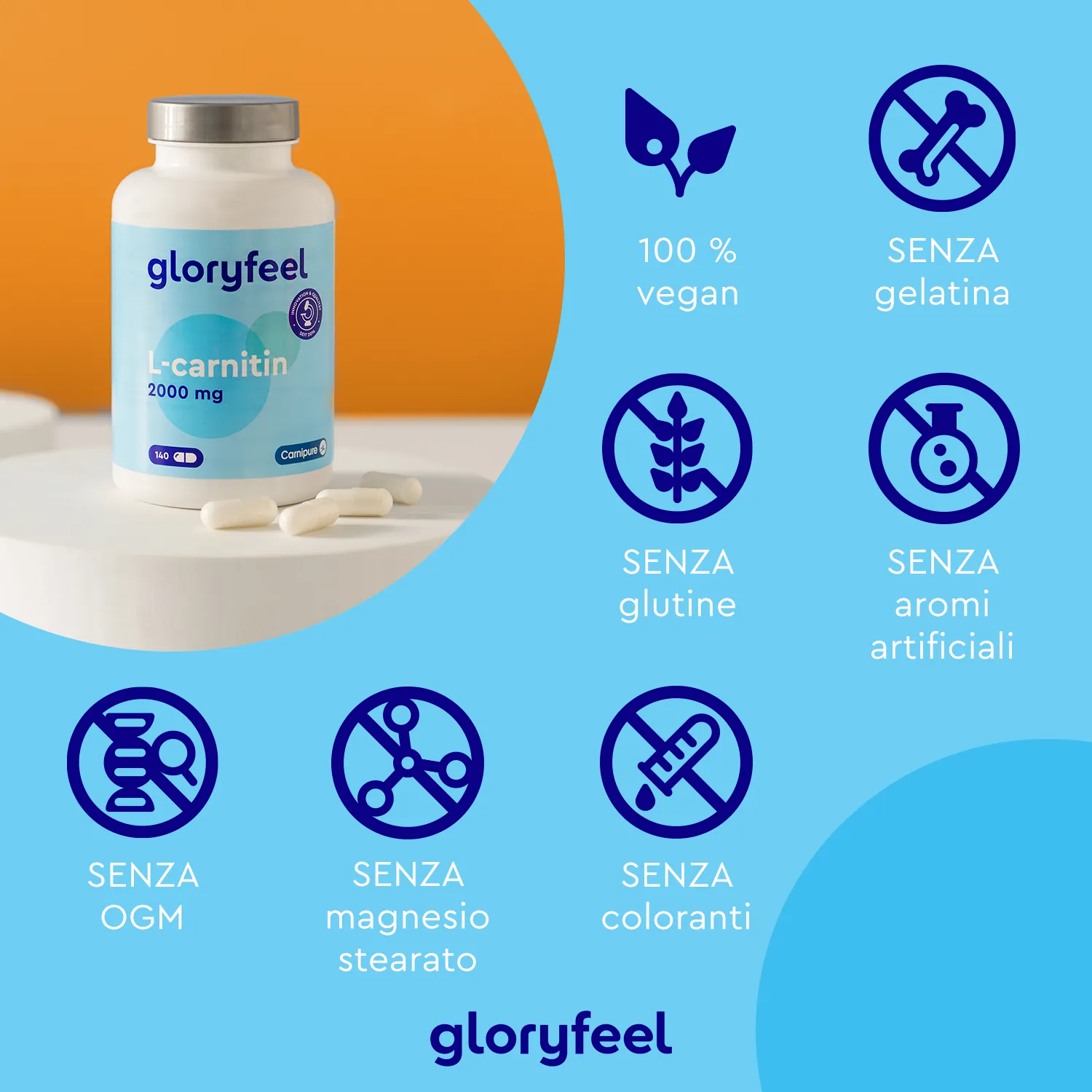 Gloryfeel L-Carnitina 1000mg capsule 140 capsule vegane