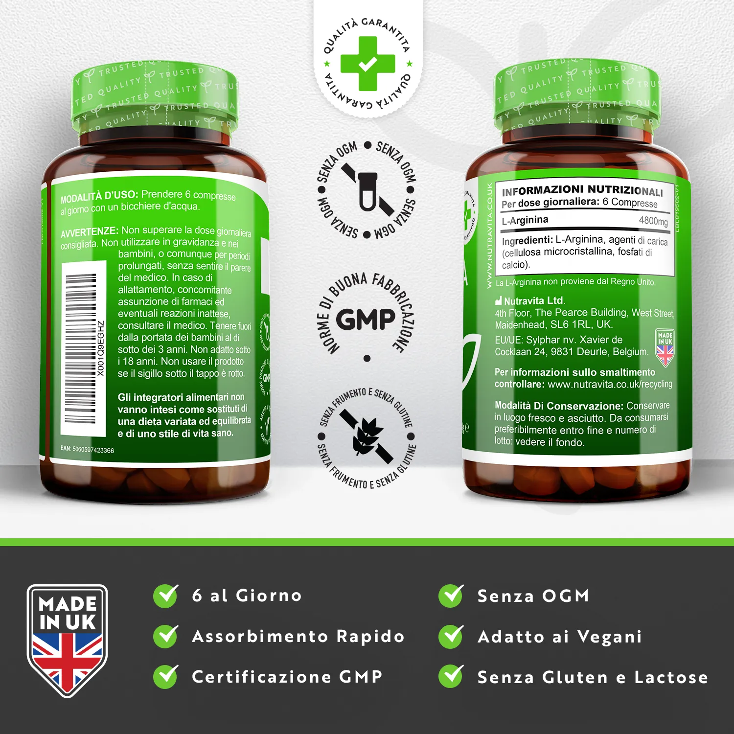 Nutravita L-Arginina 4800mg compresse vegane 365 pz alta dose