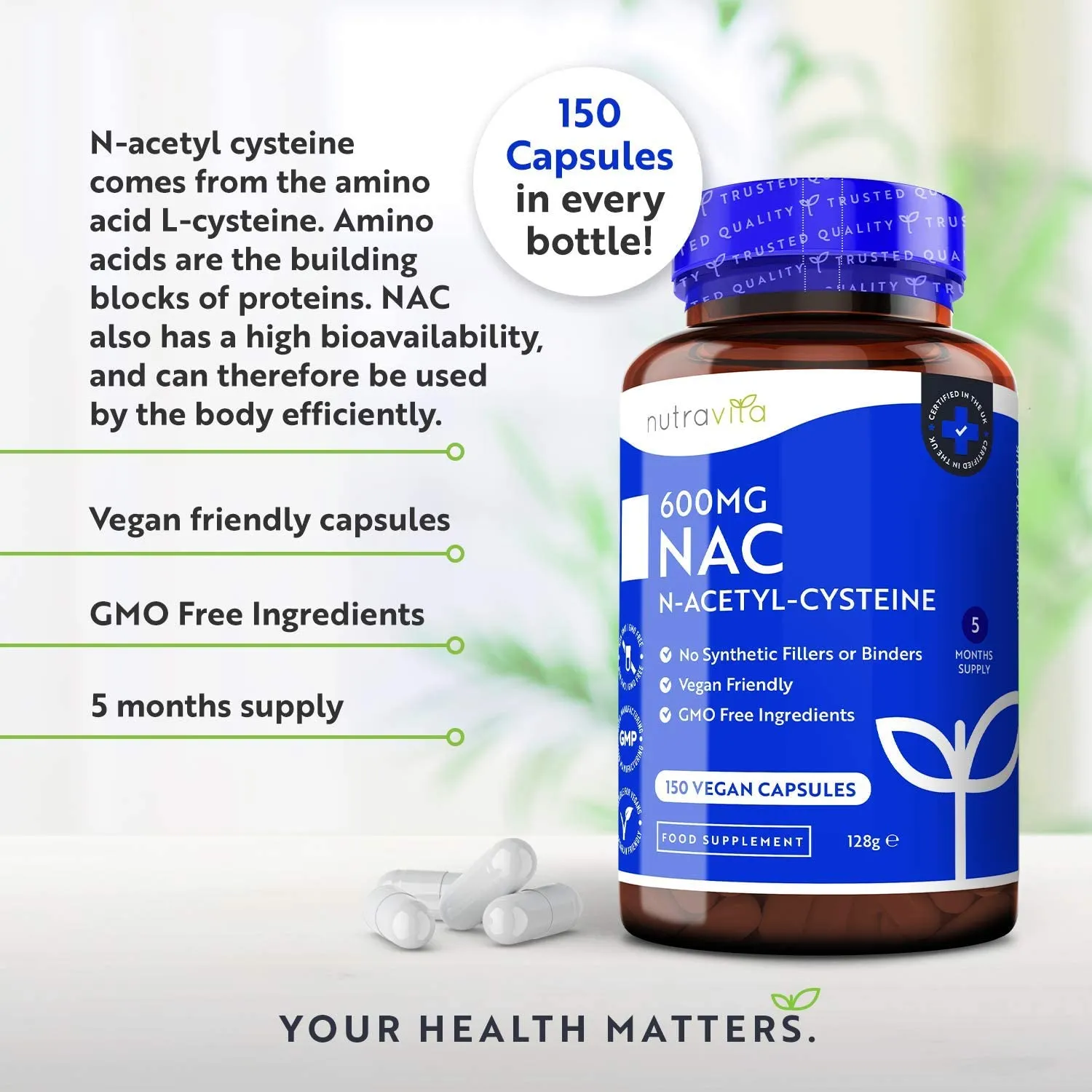 Nutravita NAC N-Acetilcisteina 600mg integratore 150 capsule vegane
