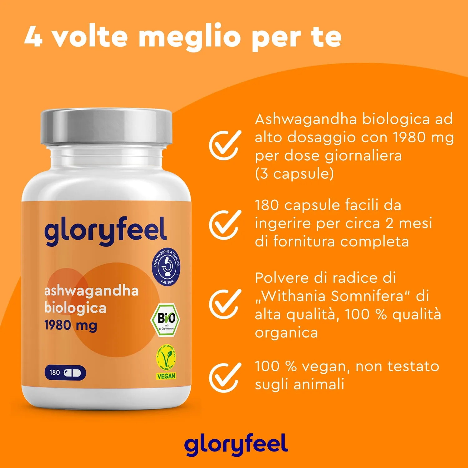 gloryfeel Bio Ashwagandha Capsule vegane 180 capsule