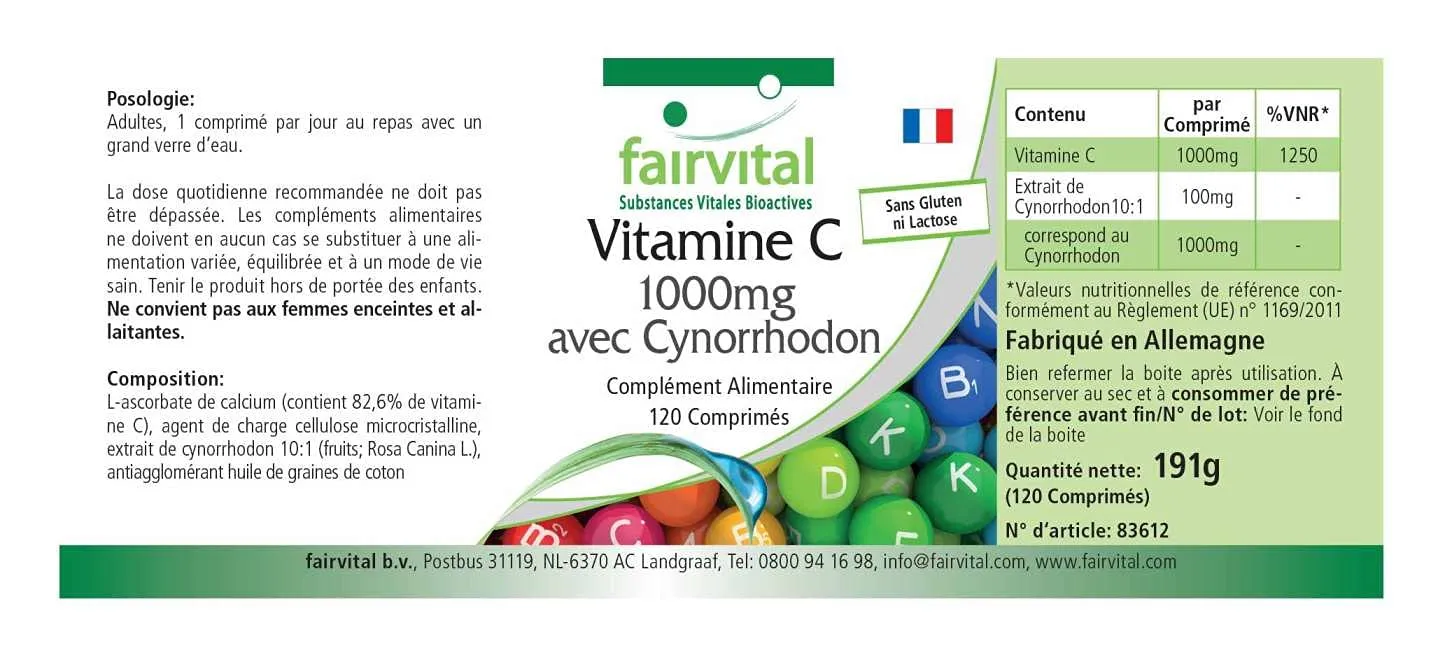 Fairvital Vitamina C 1000 mg compresse 500 pezzi con rosa canina