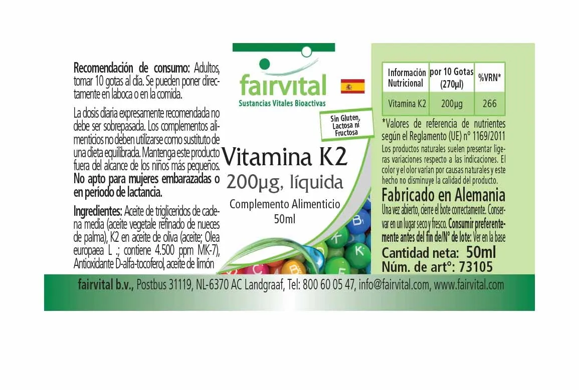 Fairvital Vitamina K2 MK-7 gocce 50 ml 200 mcg