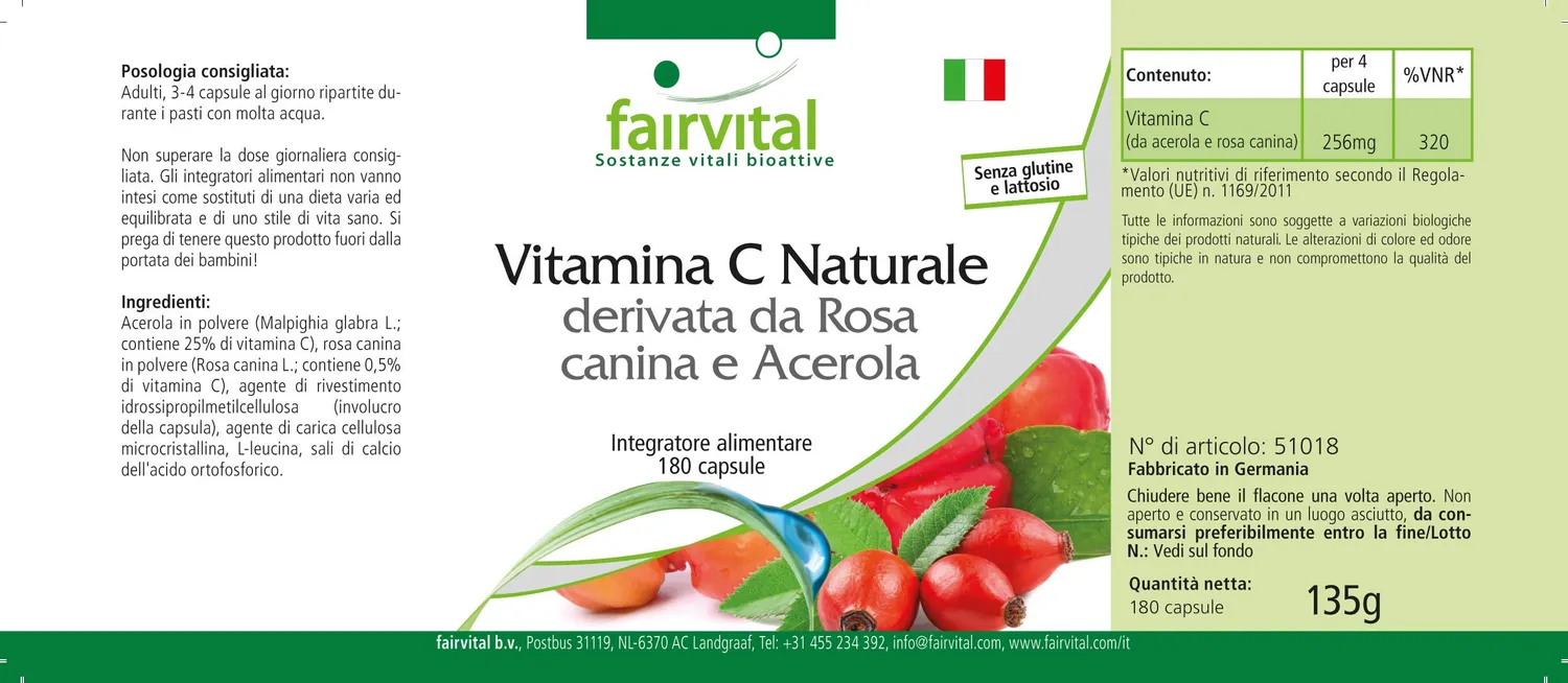 Fairvital Acerola Rosa Canina vitamina C capsule 180 pezzi