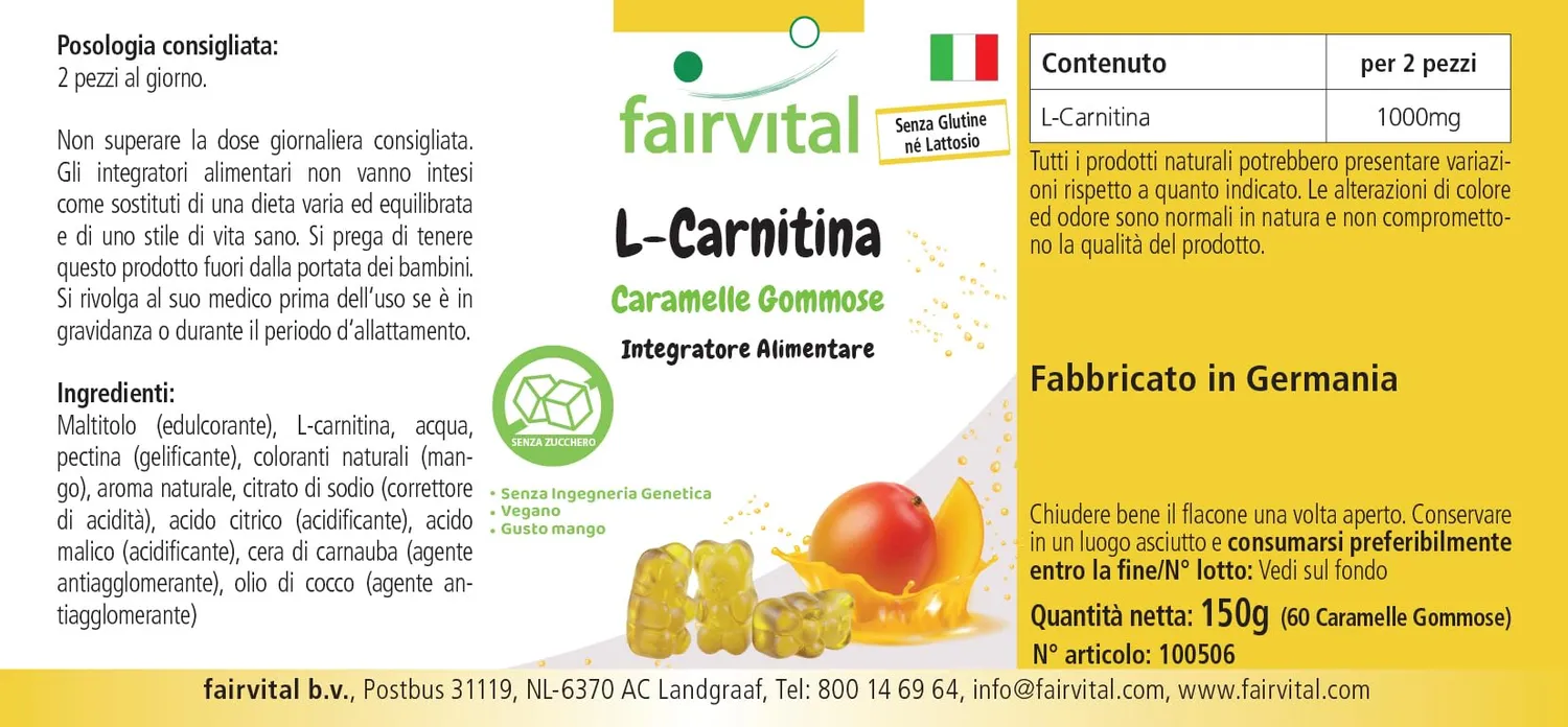 Fairvital L-Carnitina gommose 60 pezzi mango senza zucchero