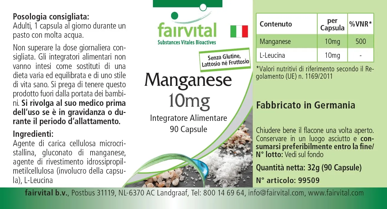 Fairvital Manganese 10 mg capsule 90 capsule vegane dosaggio alto