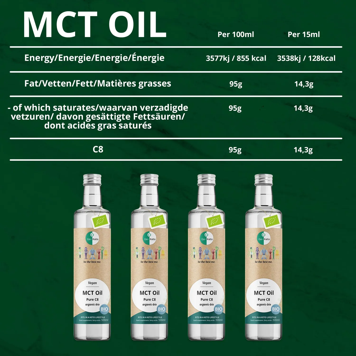 Go-Keto Olio MCT C8 Bio 500 ml Cocco Keto Vegano