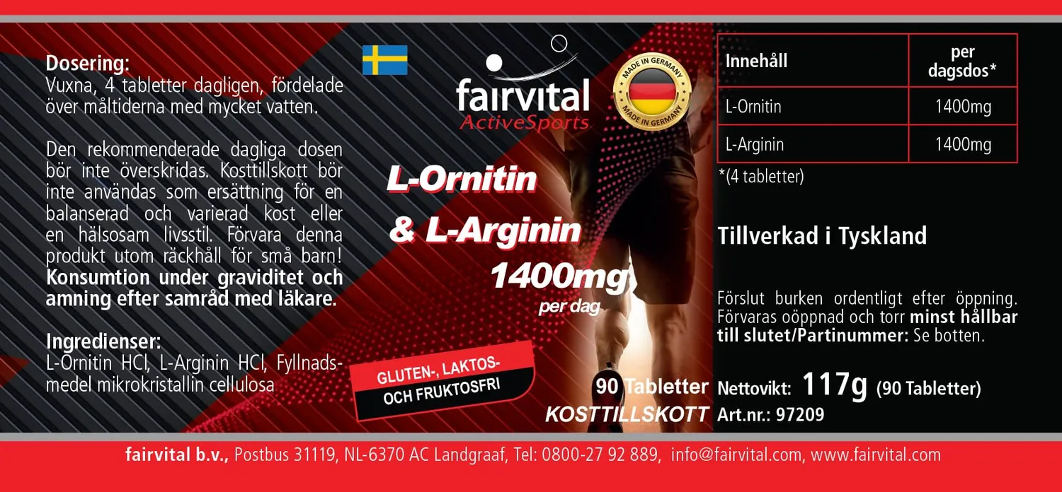 Fairvital L-Ornitina Arginina 1400 mg compresse 90 pezzi alto dosaggio