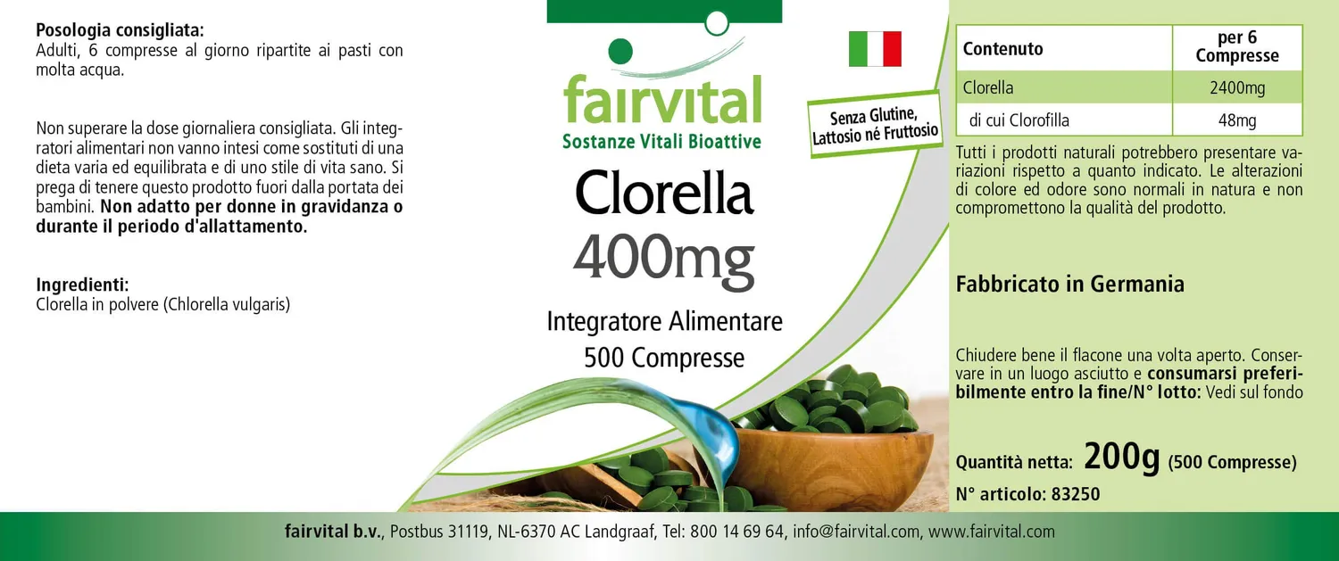 FAIRVITAL Clorella 400 mg 500 compresse alga vegana 80 giorni
