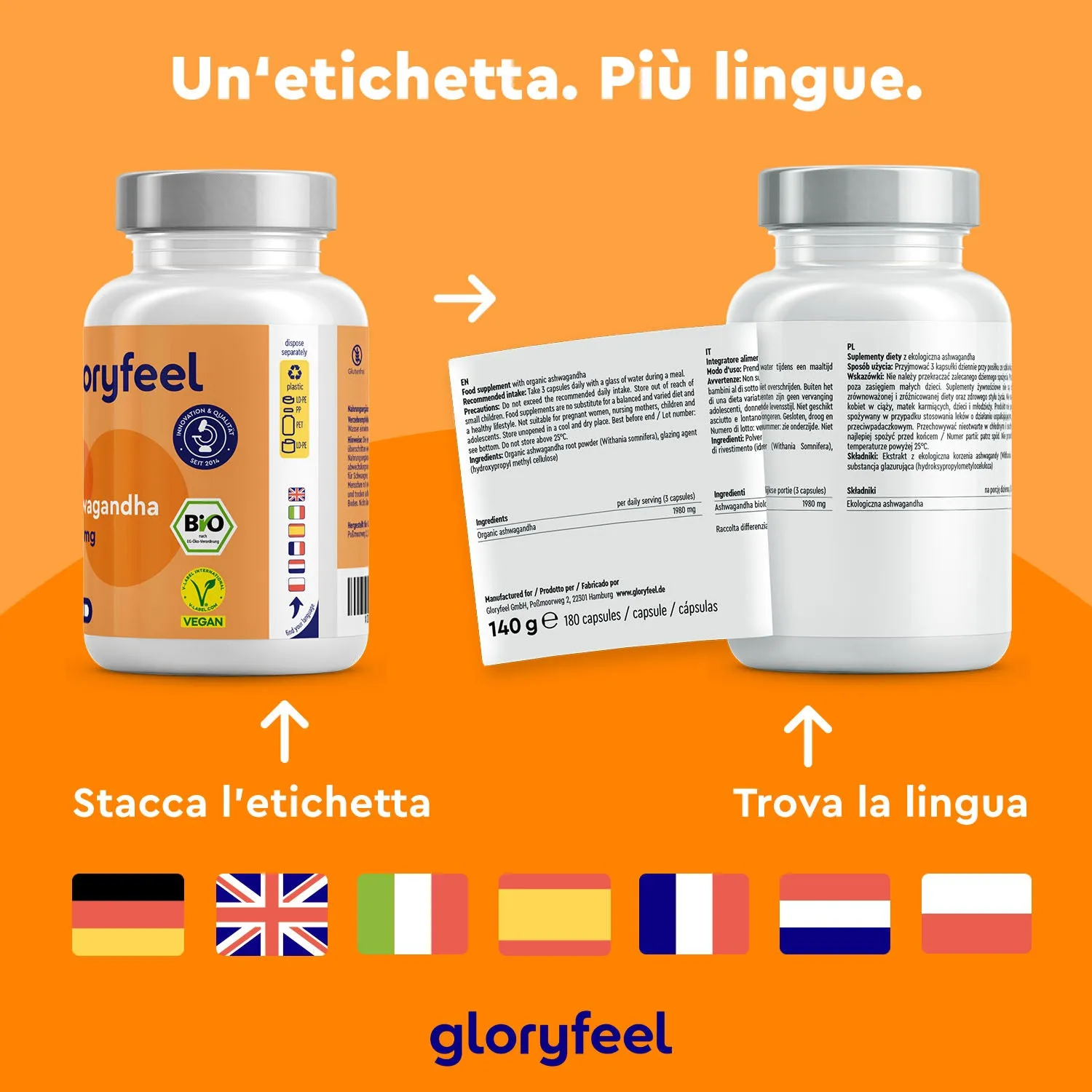 gloryfeel Bio Ashwagandha Capsule vegane 180 capsule