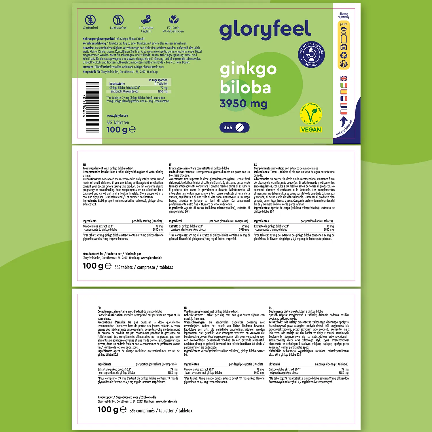 gloryfeel Ginkgo Biloba compresse 365 cps vegane