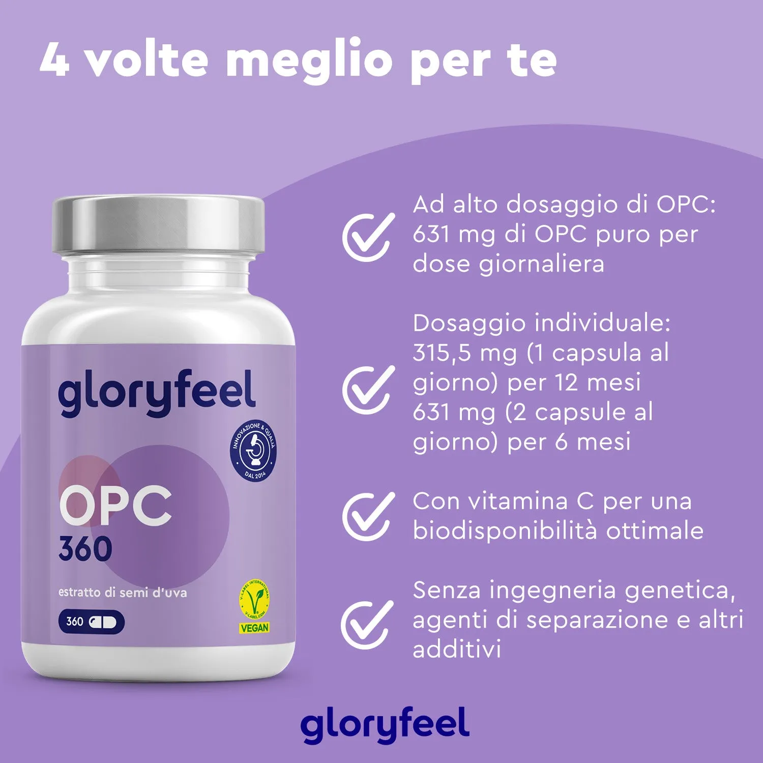 gloryfeel OPC 360 capsule integratore semi d'uva antiossidante