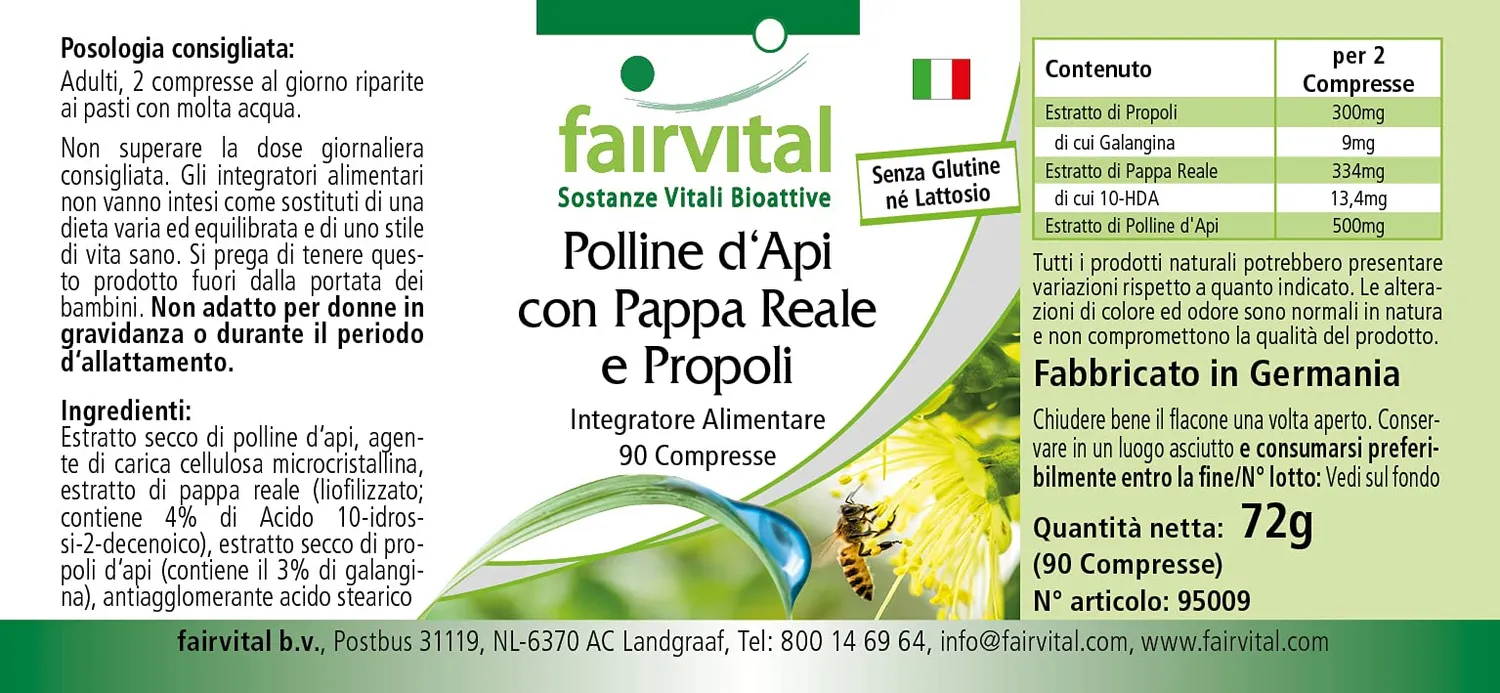 Fairvital Polline Api Pappa Reale Propoli compresse 90 pezzi