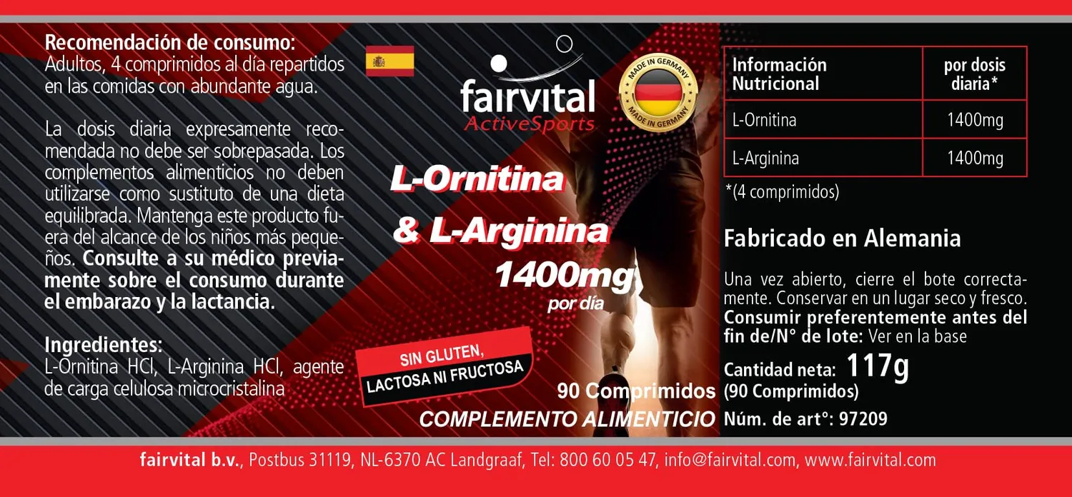 Fairvital L-Ornitina Arginina 1400 mg compresse 90 pezzi alto dosaggio