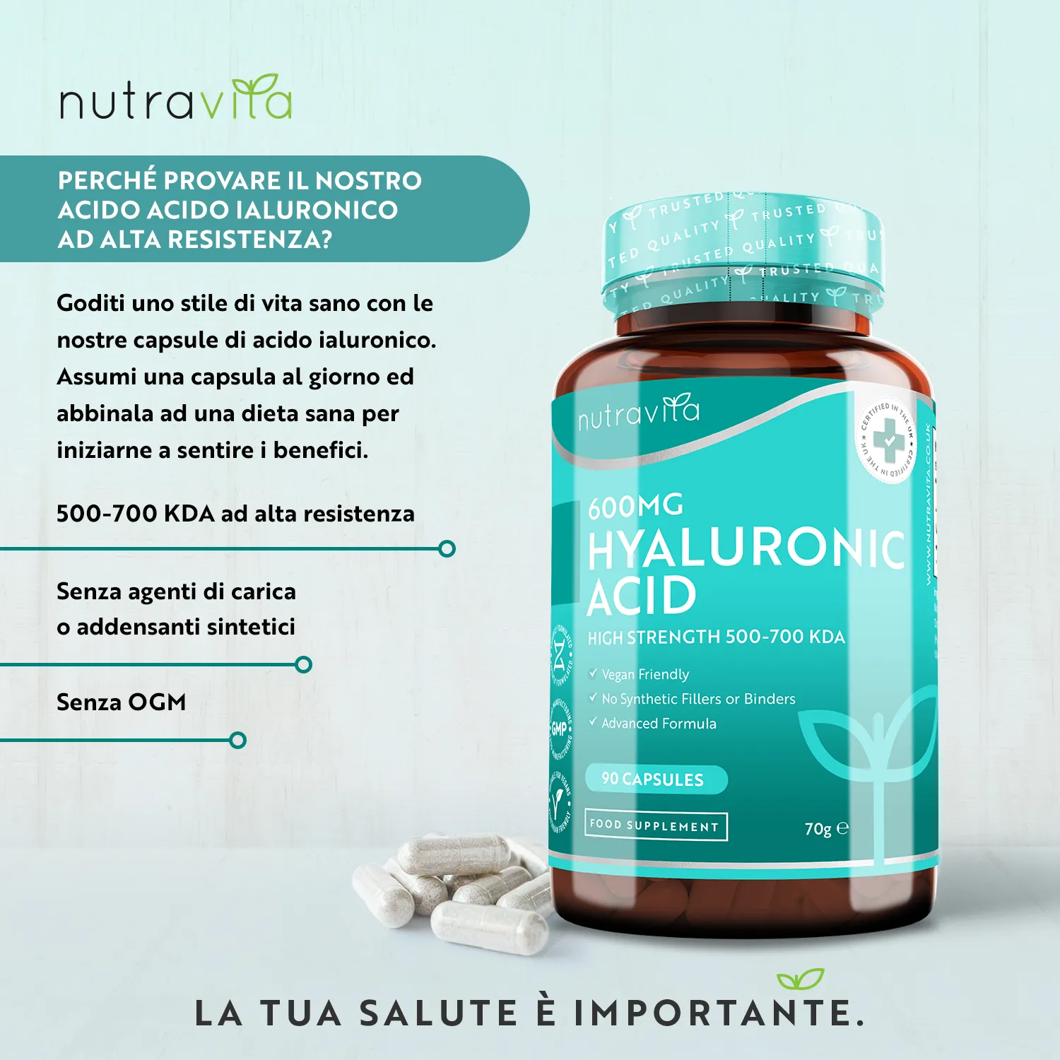 Nutravita Acido Ialuronico 600mg capsule vegane 90 pz
