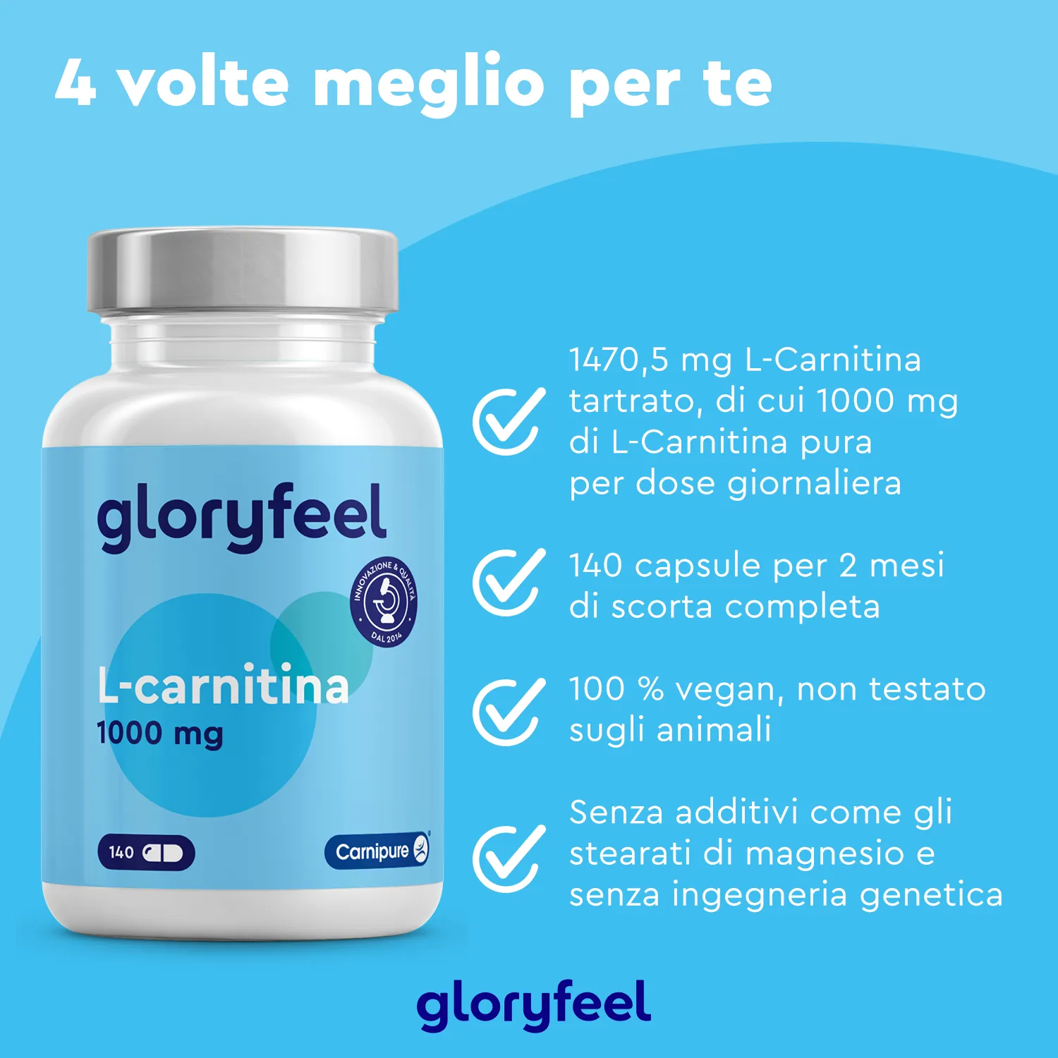 Gloryfeel L-Carnitina 1000mg capsule 140 capsule vegane
