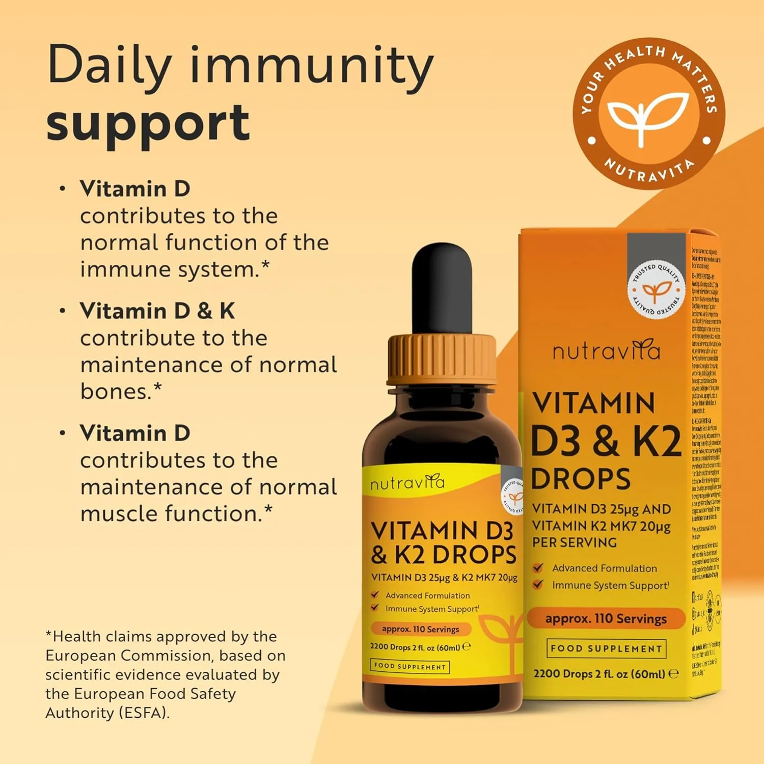 Nutravita Vitamina D3 K2 MK7 gocce 60ml 2200 gocce ossa