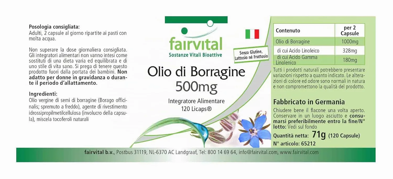 Fairvital Olio di Borragine 500 mg 120 capsule GLA Omega-6