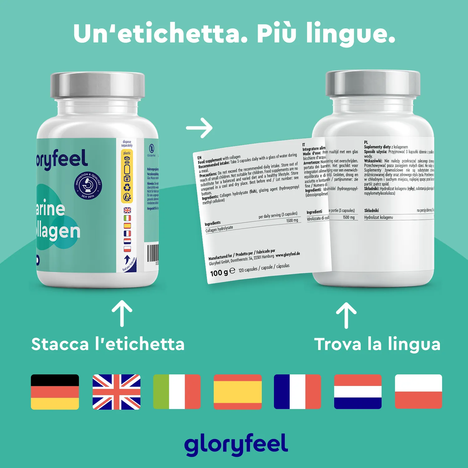 gloryfeel Collagene Marino 120 capsule idrolizzato tipo I 1500 mg