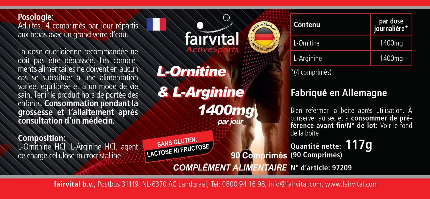Fairvital L-Ornitina Arginina 1400 mg compresse 90 pezzi alto dosaggio