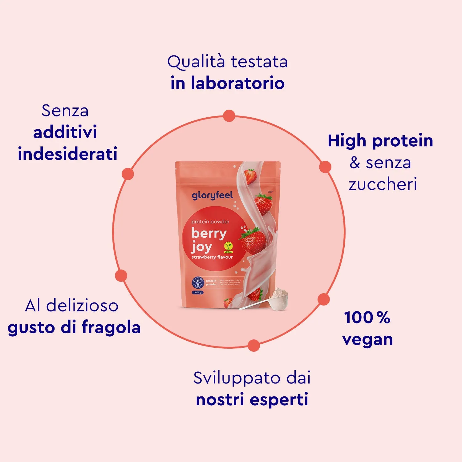 gloryfeel Berry Joy proteine fragola vegane in polvere