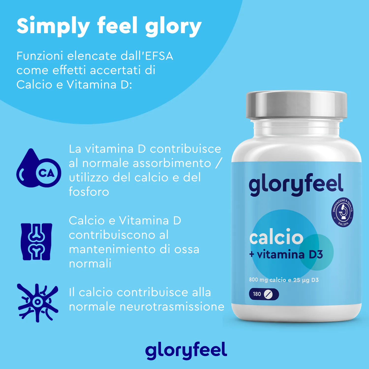 Gloryfeel Calcio + D3 compresse 180 pezzi 3 mesi