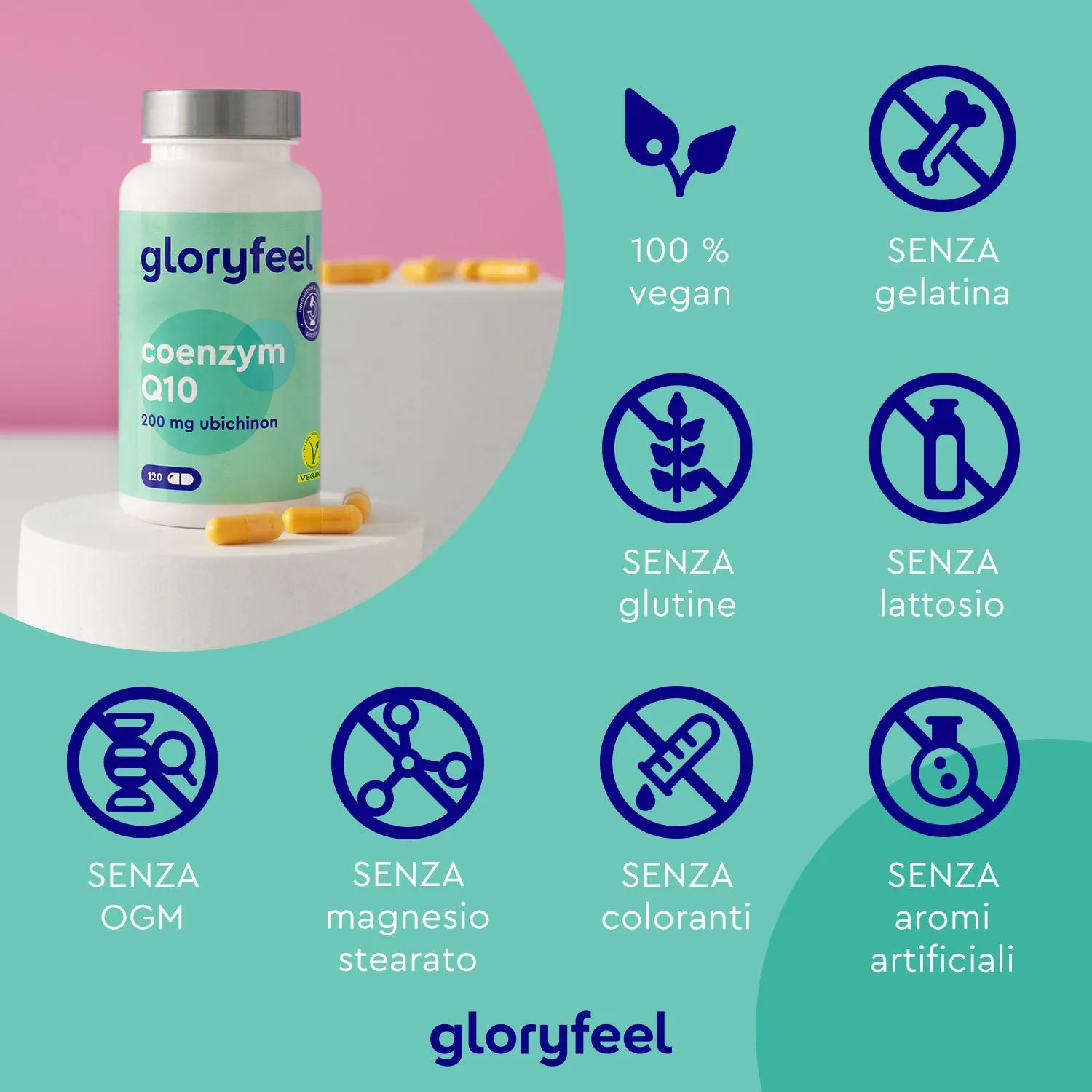 gloryfeel Coenzima Q10 Integratore 120 Capsule 200mg Vegan