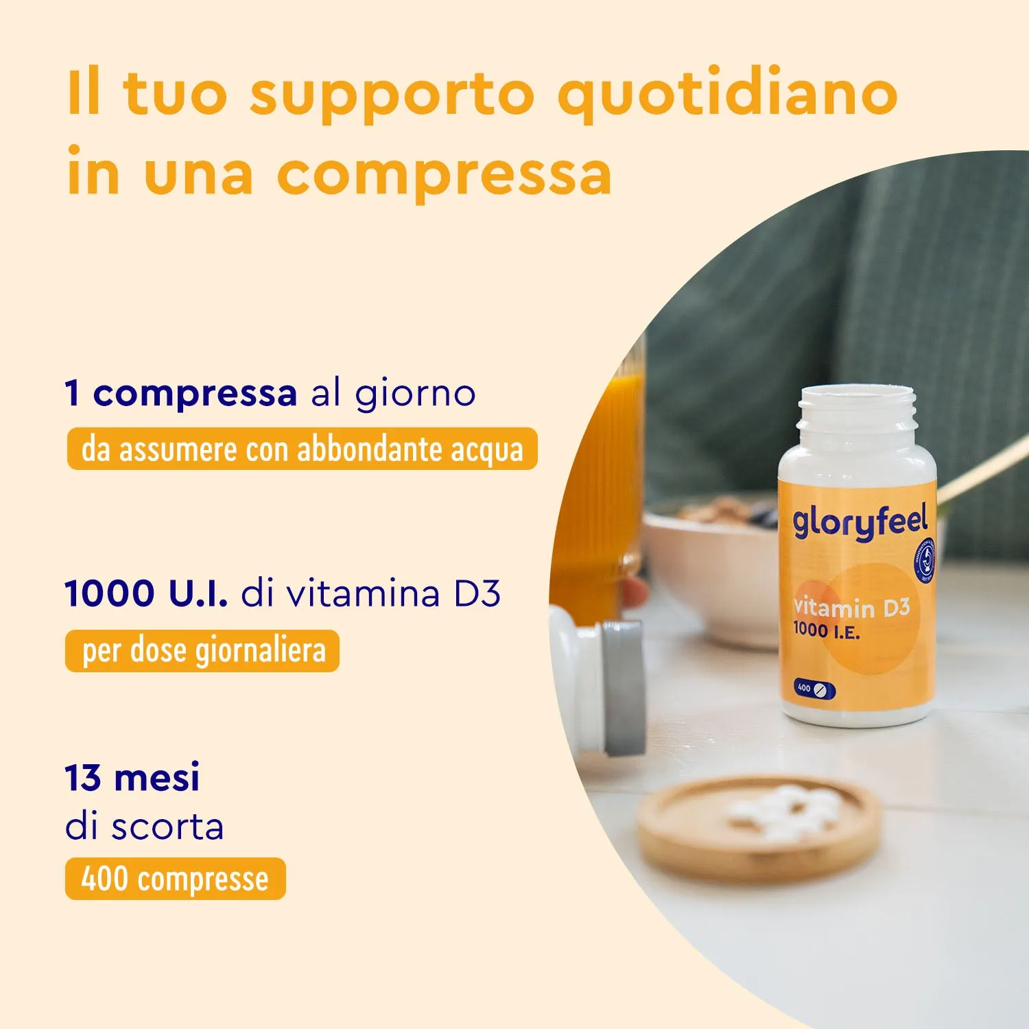 Gloryfeel Vitamina D3 1000 U.I. compresse vegetariane