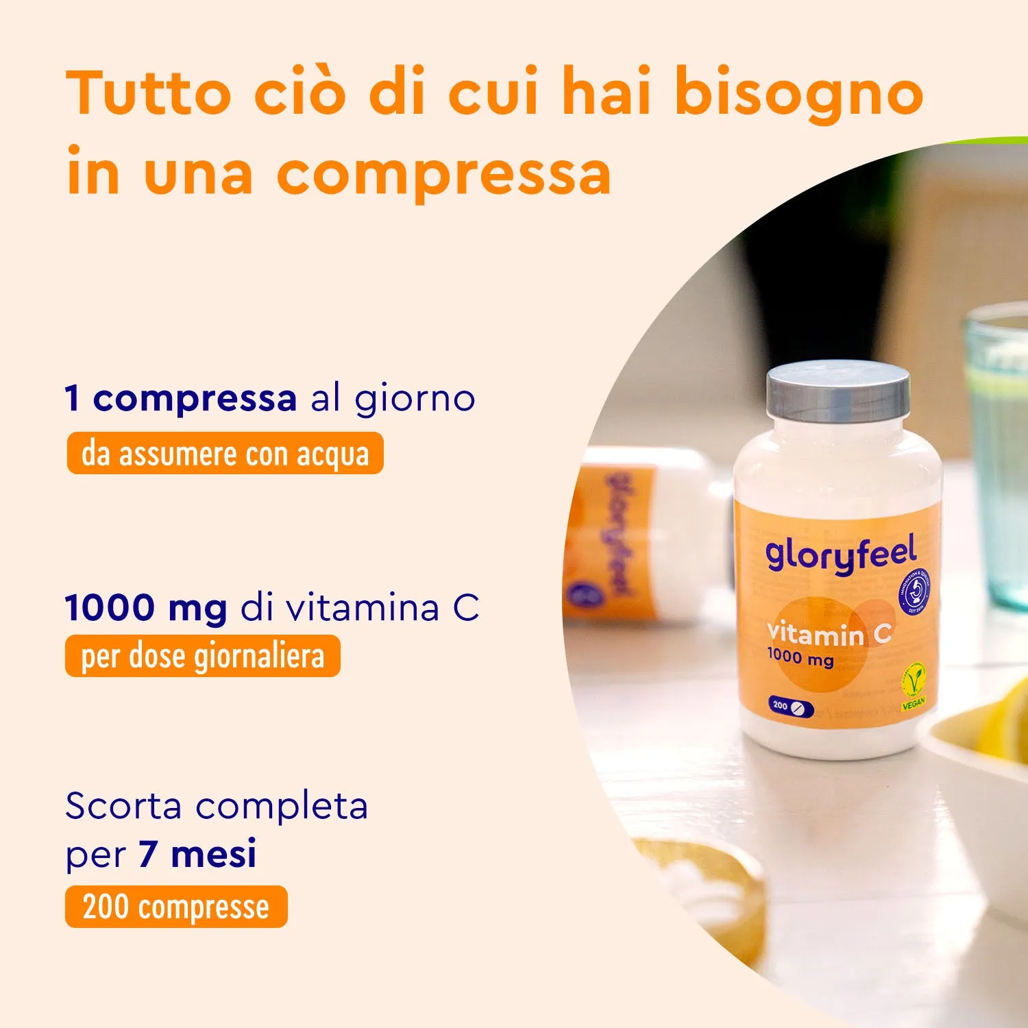 Gloryfeel Vitamina C 1000 mg Compresse 200 pz Vegane