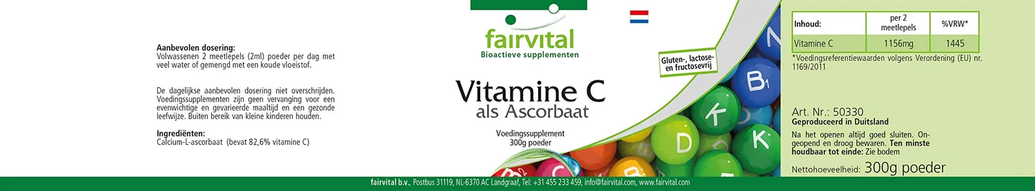 Fairvital Vitamina C polvere 300 g ascorbato calcio tamponata