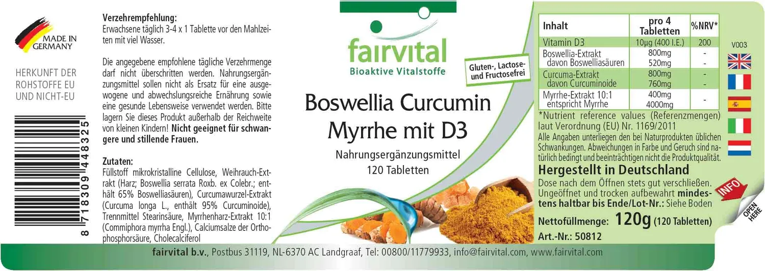 Fairvital Incenso Curcuma Mirra D3 compresse 120 alto dosaggio