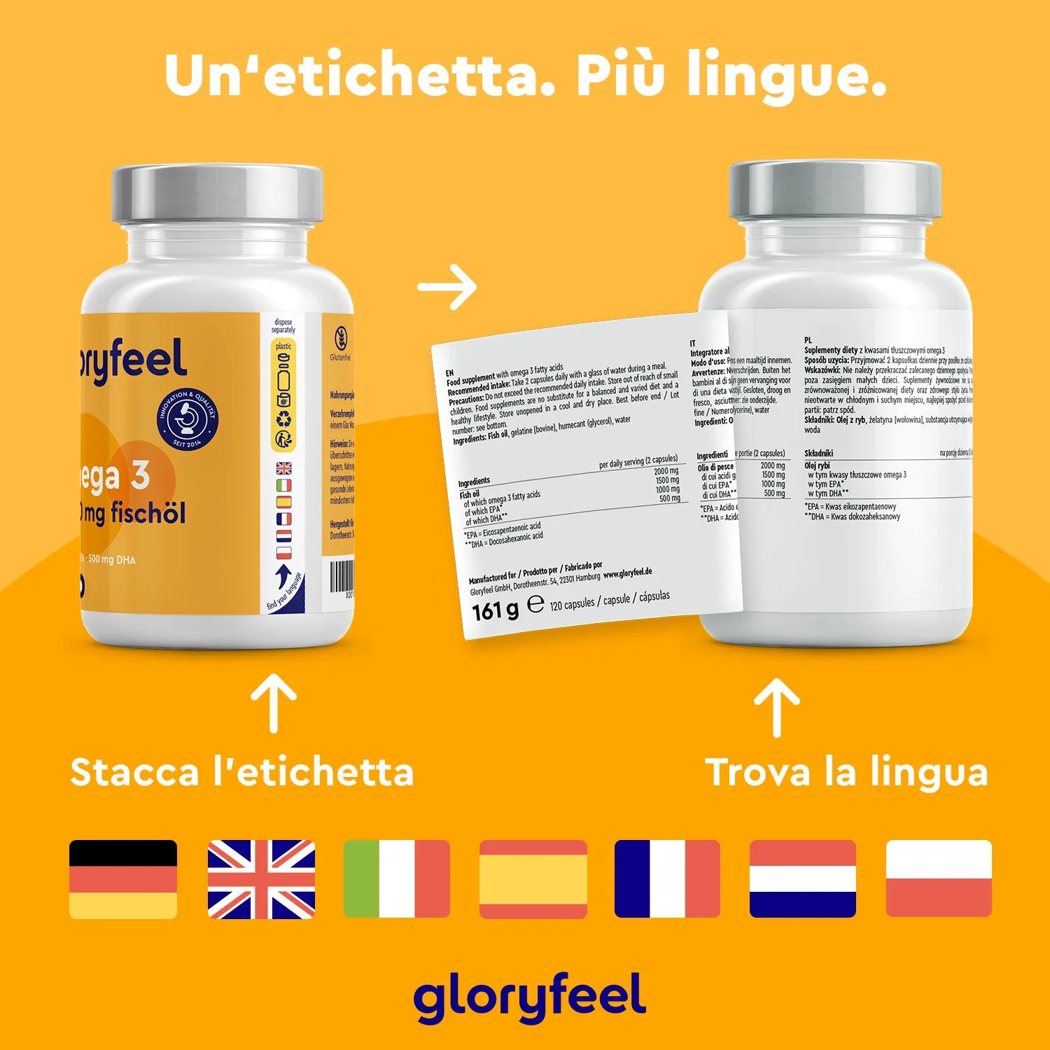 gloryfeel Omega 3 2000mg capsule olio di pesce 120 softgel EPA DHA