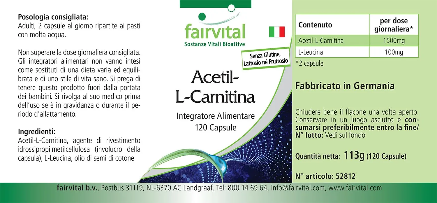 Fairvital Acetil-L-Carnitina Capsule 120 pz 1500 mg