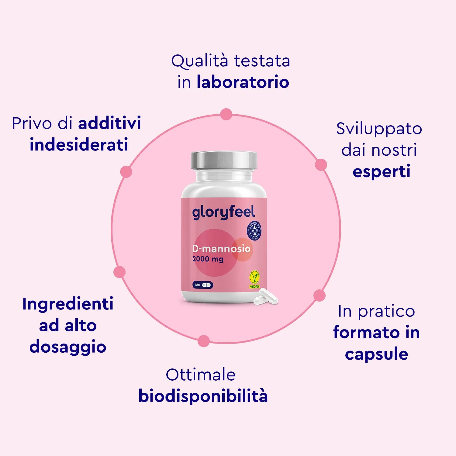 gloryfeel D-Mannosio 2000 mg 180 capsule vegane