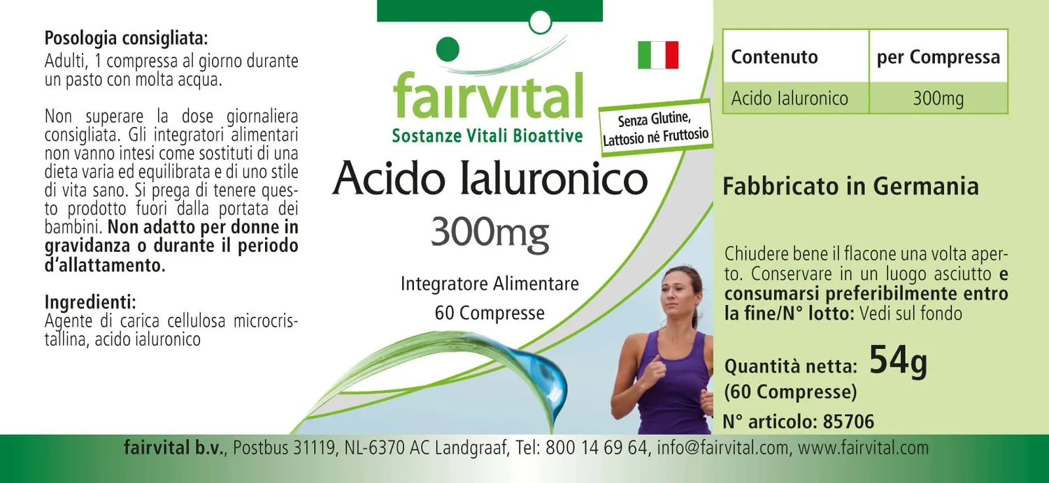 Fairvital Acido Ialuronico 300 mg compresse 60 pezzi vegano