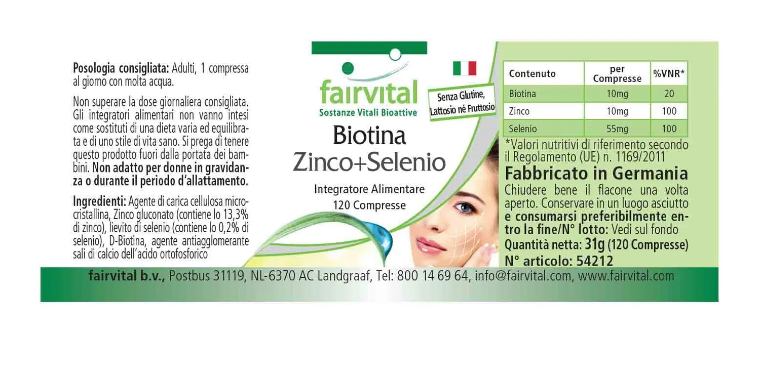 Fairvital Biotina Zinco Selenio Compresse 120 pz 4 Mesi