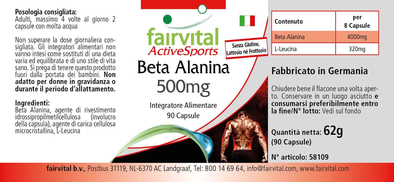 Fairvital Beta Alanina 500 mg capsule 90 pezzi vegano