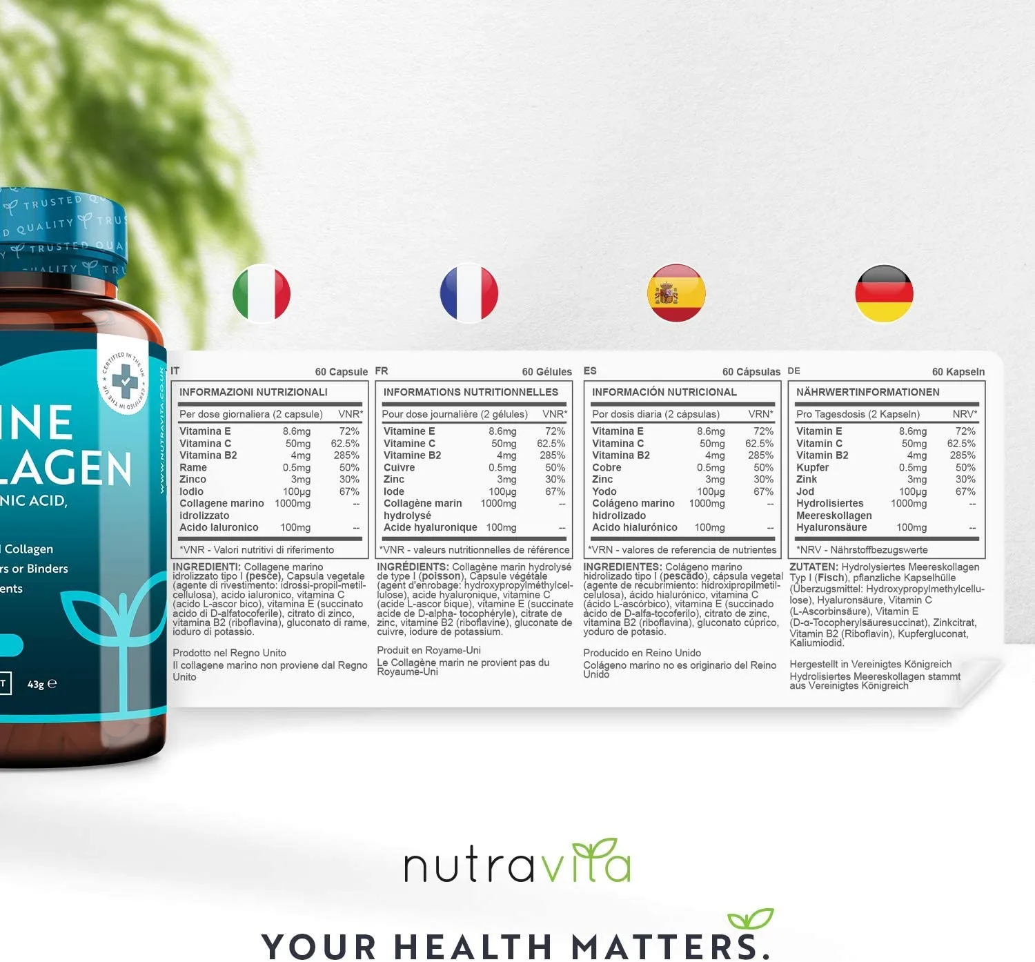 Nutravita Collagene Marino 1000mg 60 Capsule Acido Ialuronico