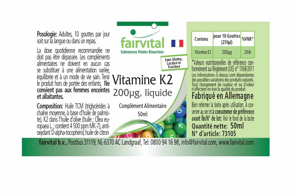Fairvital Vitamina K2 MK-7 gocce 50 ml 200 mcg