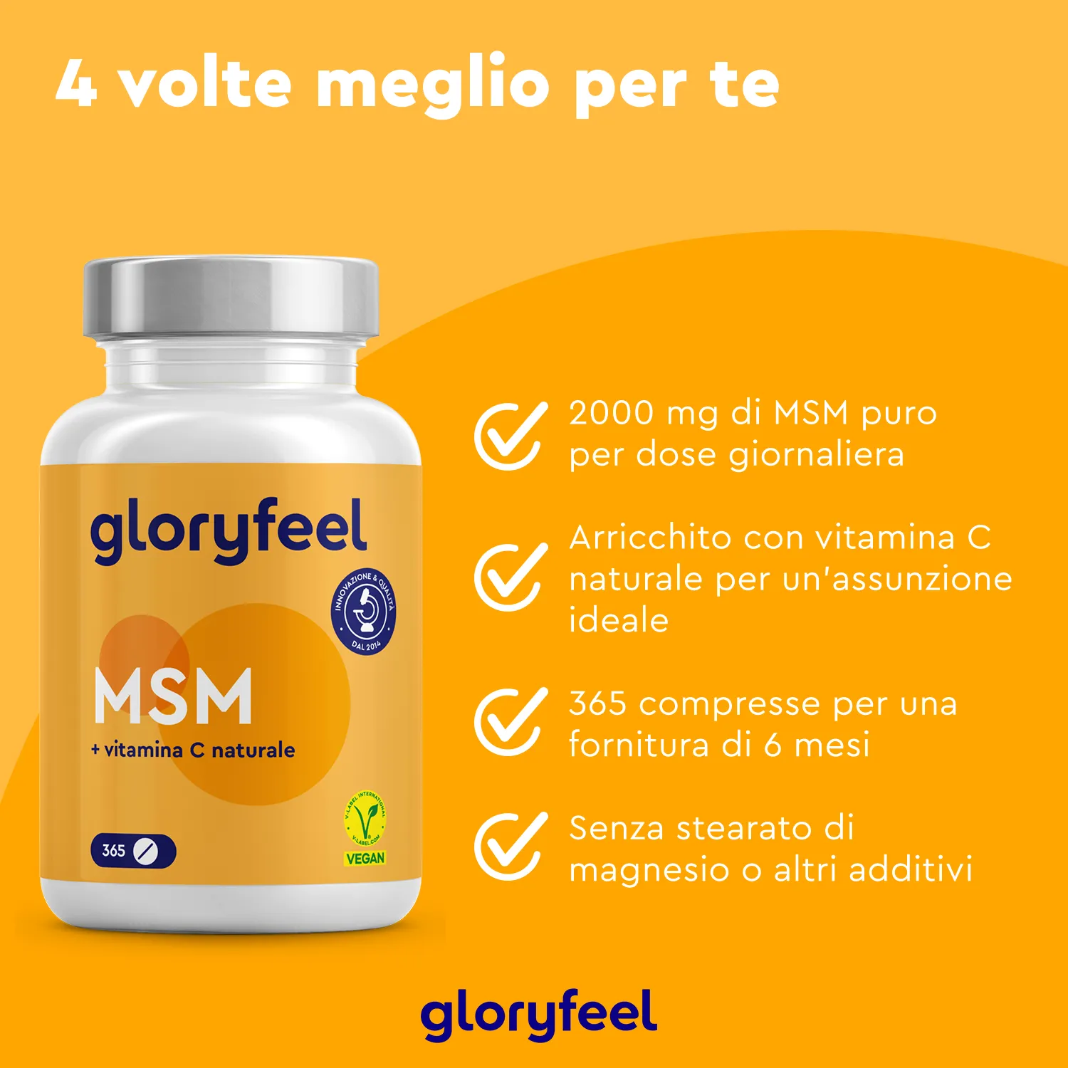 gloryfeel MSM Zolfo compresse 365 con vitamina C