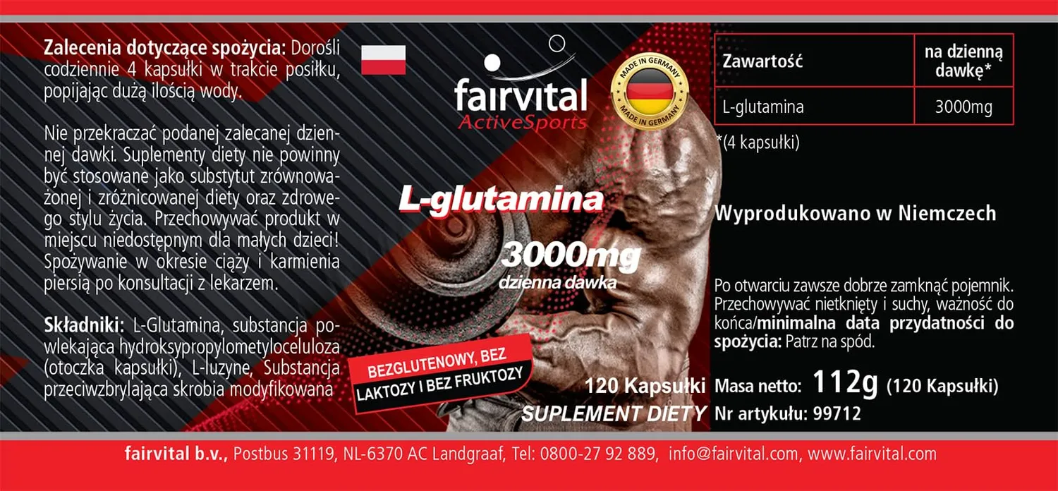 Fairvital L-Glutammina 3000 mg capsule 120 alto dosaggio vegano