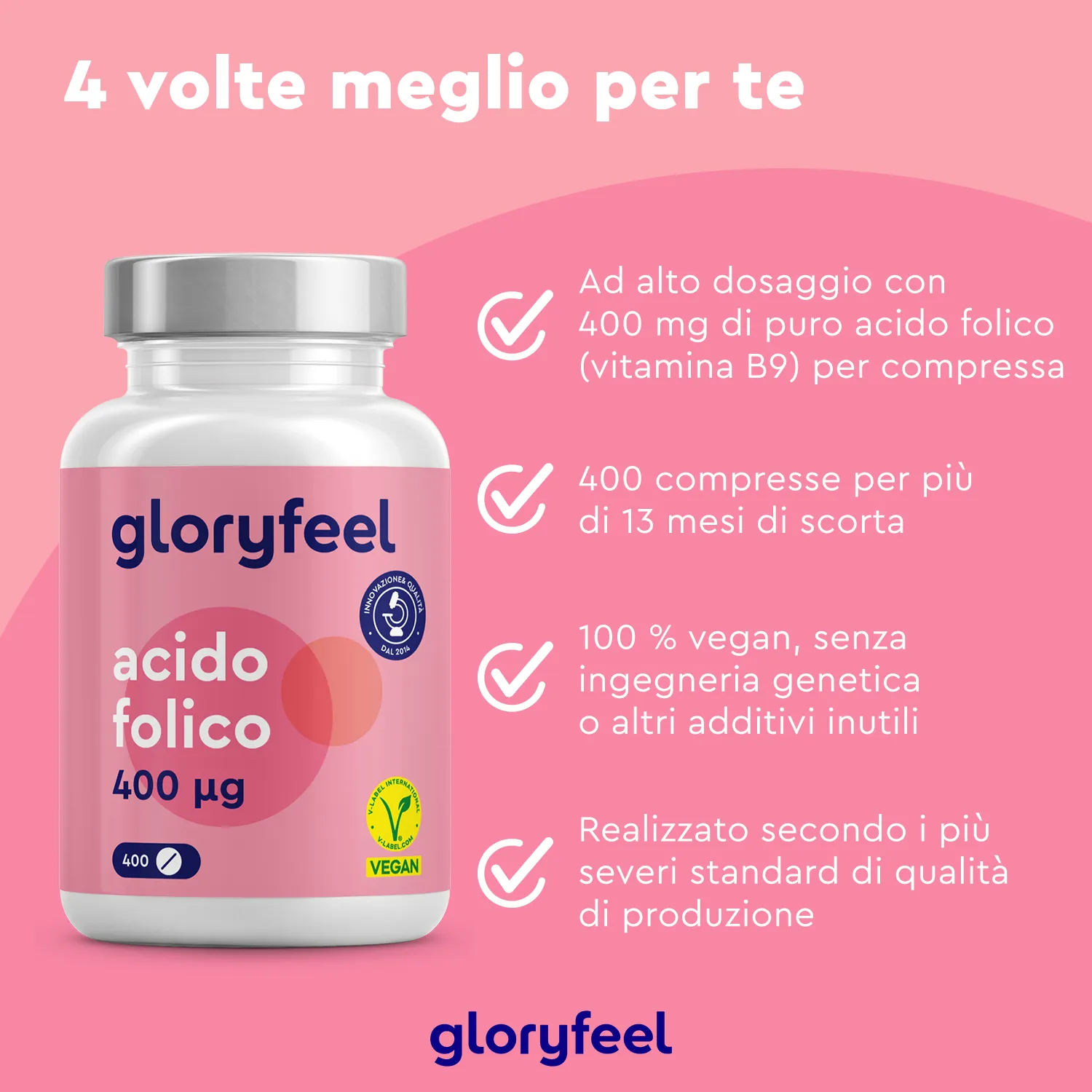 gloryfeel Acido Folico integratore 400 compresse vitamina B9