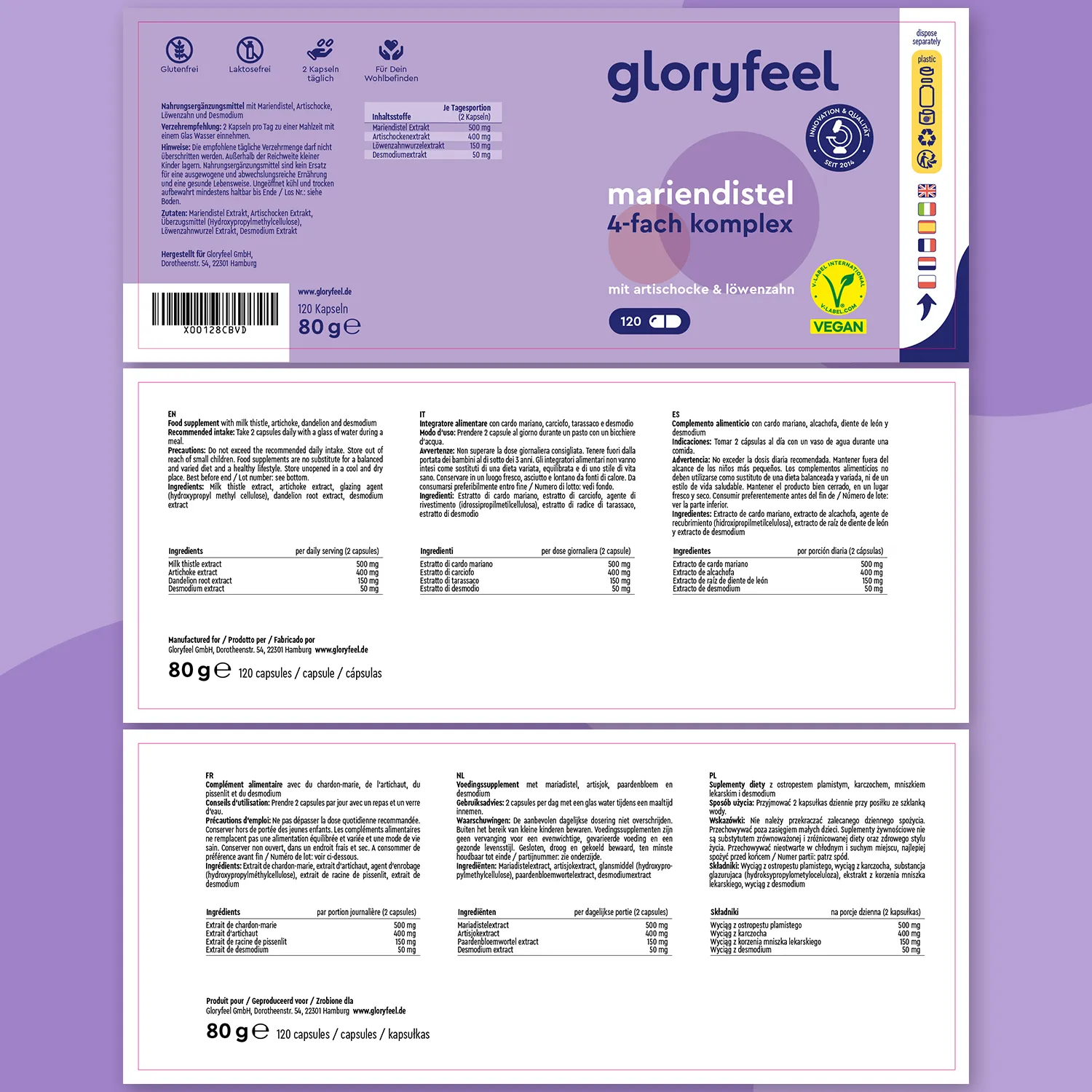 gloryfeel Cardo Mariano capsule con carciofo tarassaco e desmodium