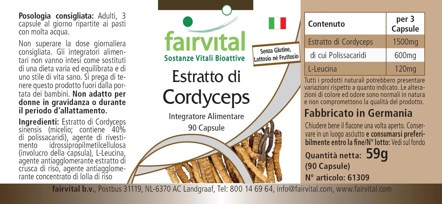 Fairvital Estratto Cordyceps 500 mg capsule 90 pezzi vegano