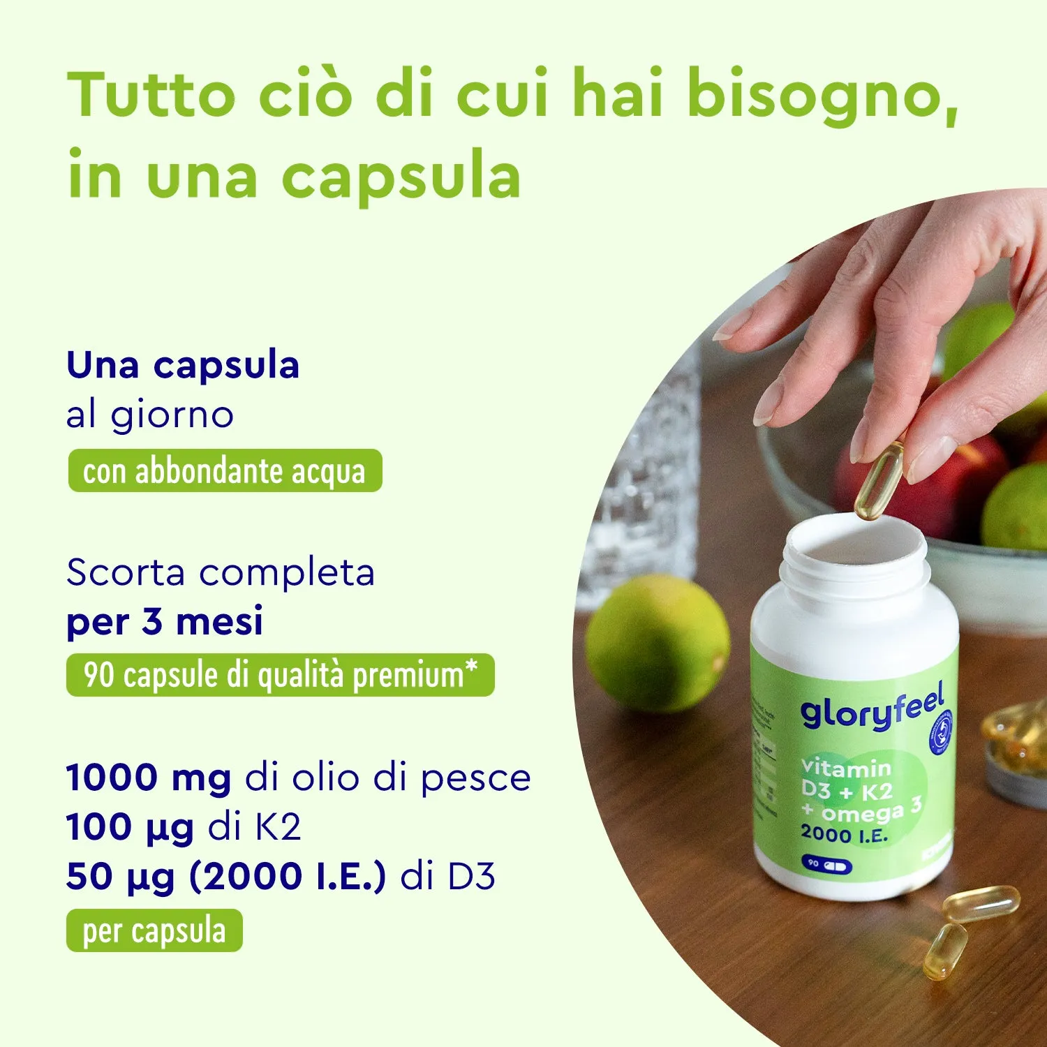 gloryfeel Vitamina D3 K2 Omega 3 capsule 90 softgel EPA DHA